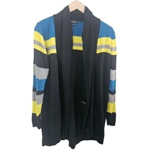 Notations Sweater Sz L Open Front Tunic Cardigan Shawl Collar Striped